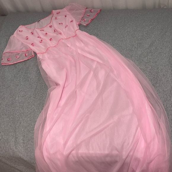 Vintage Fairy Night Gown Maxi Dress Coquette Pink Cottagecore Barbie Princess - Picture 1 of 11